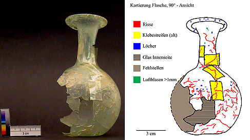 Zustandskartierung der römischen Glasflasche